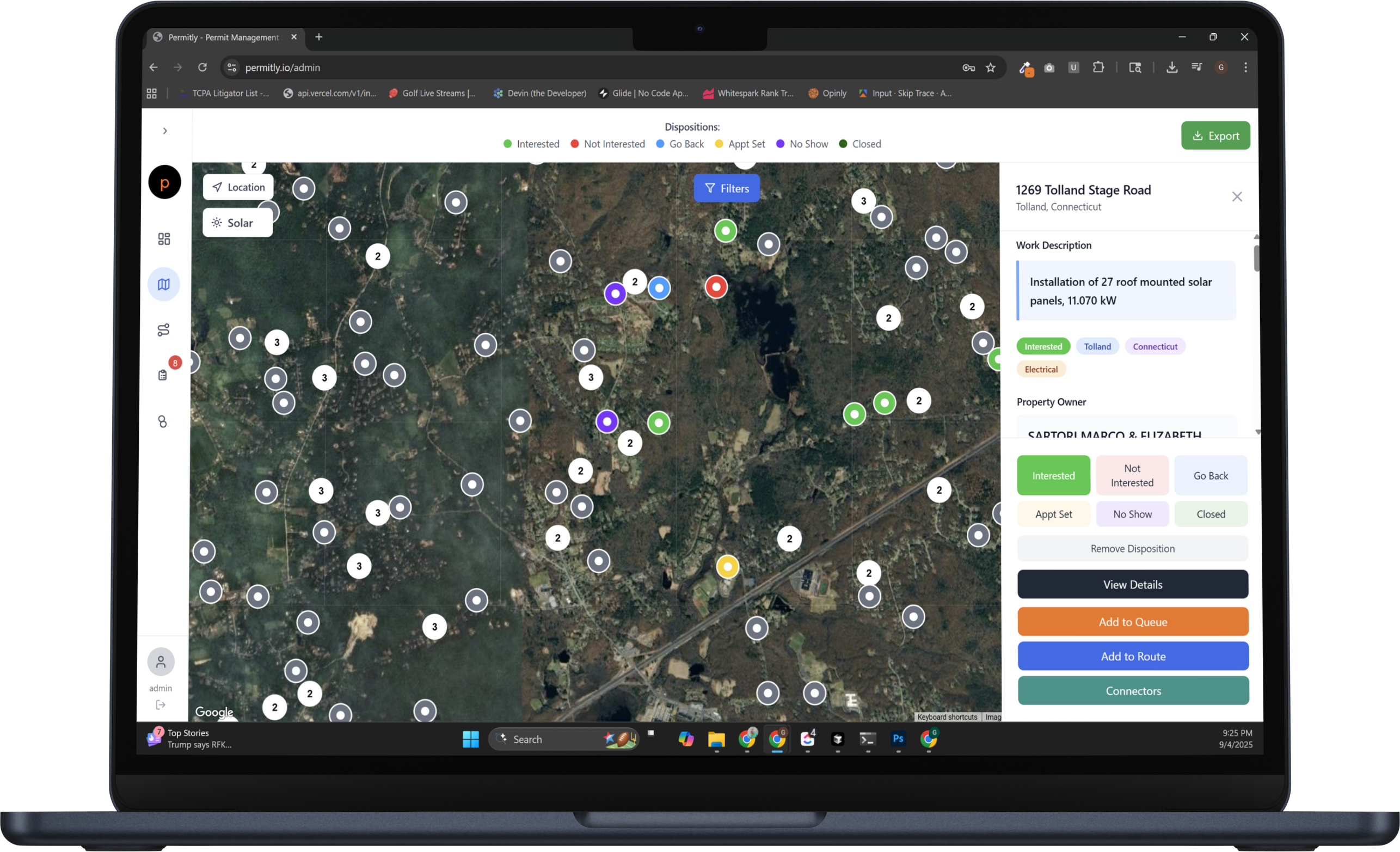 Permitly Dashboard showing permit data and interactive map