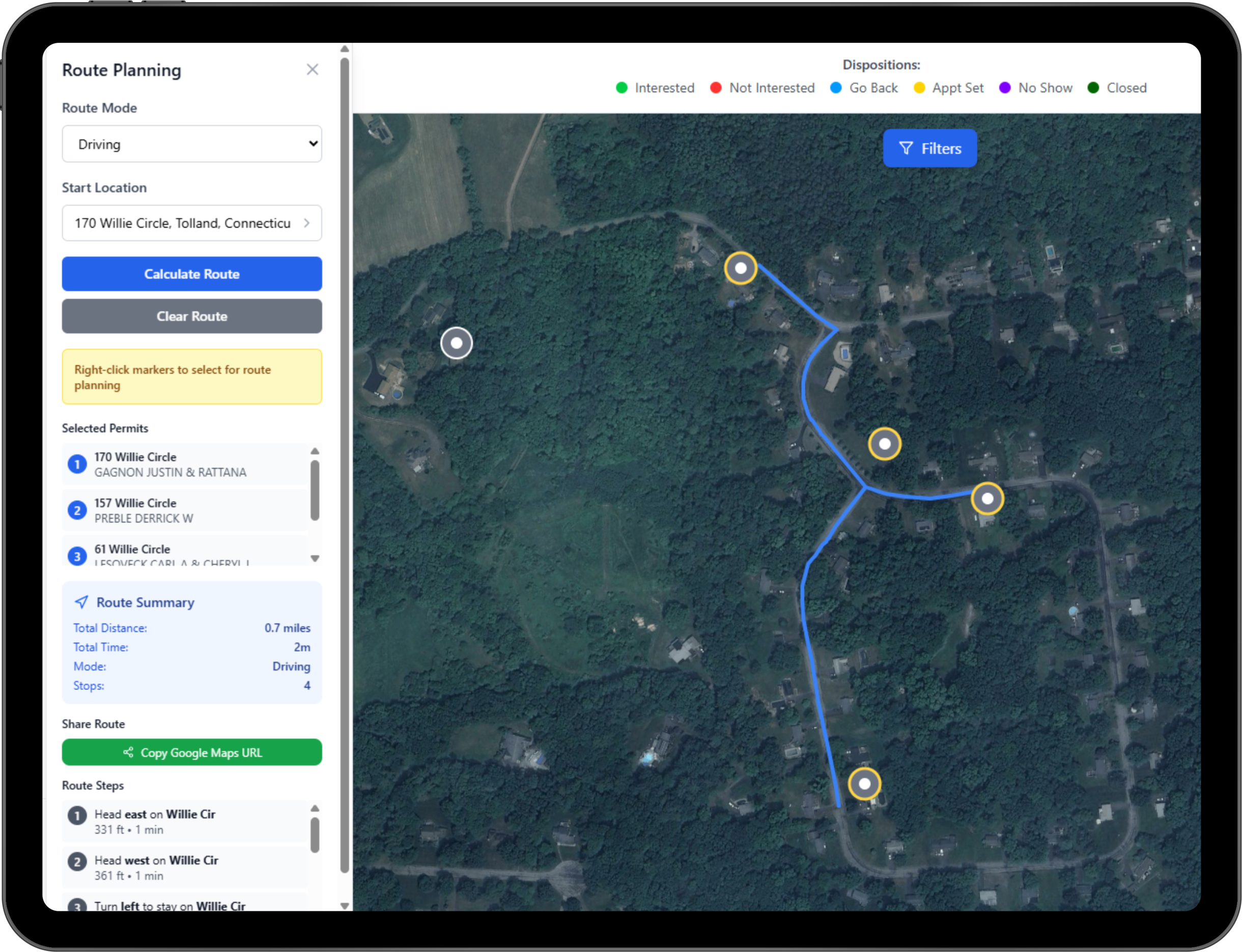 Optimized Route Planning showing route optimization interface